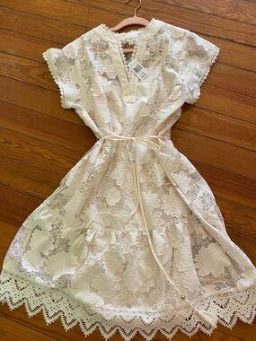 Cloth & Portrait White Embroidered Lace Midi Dress NWT Large